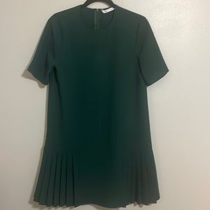 Zara Dark Green Pleated Hem Short Sleeve Dress